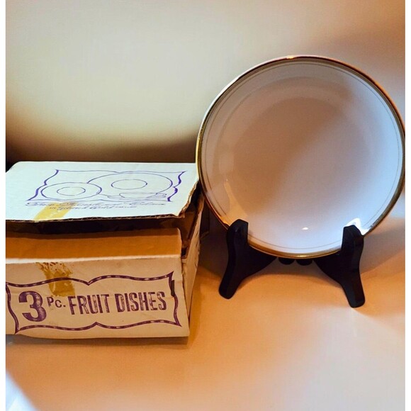 NOS Vintage 1950s Royalton China Japan "Island Gold" 3pc Berry Bowl Set Original - Picture 2 of 8